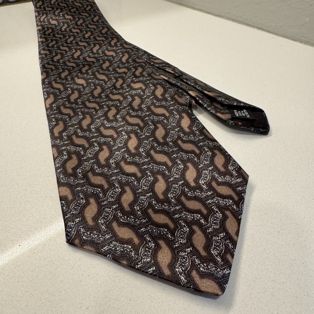 Vintage Haggar Tie Brown Abstract Geometric USA‎ Old Money Quiet Comfort Luxury